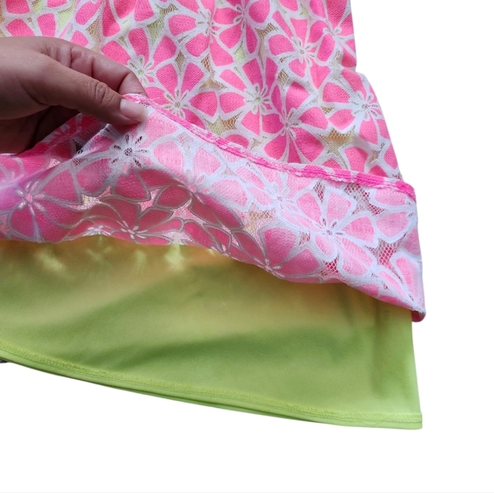 Justice Girls Dress Line-A Scoop Neck Sleeveless Pink Neon-Yellow Lining Size 10 - Picture 4 of 10